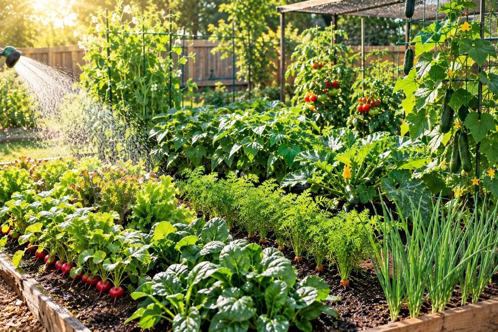 watering the vegetables